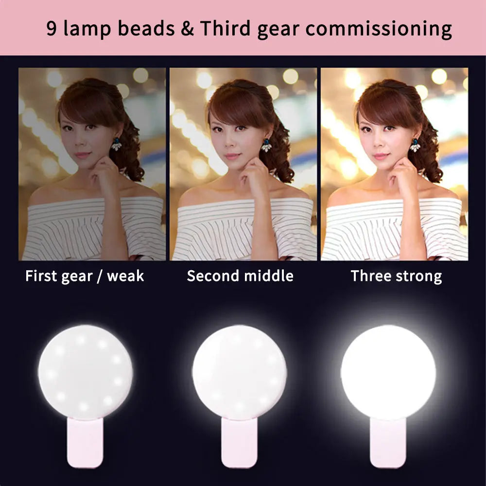 INELECTRON ™ - Mini Fill Light For Beauty Selfie Round Live Clip External LED Mini Small Q Mobile Phone Selfie Fill Light