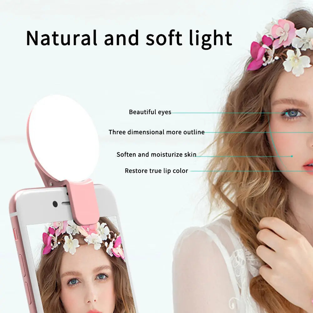 INELECTRON ™ - Mini Fill Light For Beauty Selfie Round Live Clip External LED Mini Small Q Mobile Phone Selfie Fill Light