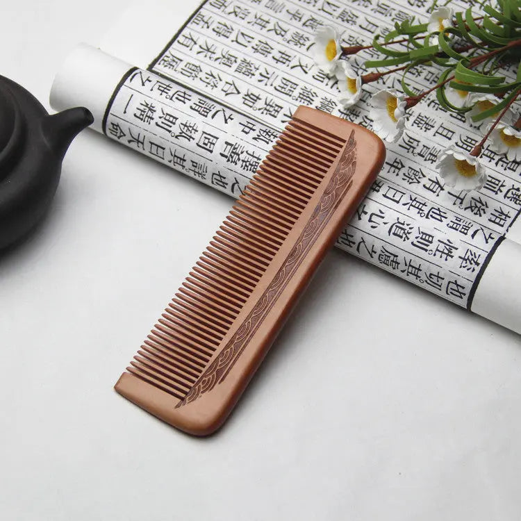 Handmade Anti-Static Peach Wood Comb – Natural Hair Detangler for Scalp Massage and Frizz Control