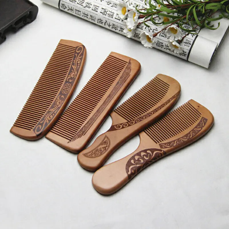 Handmade Anti-Static Peach Wood Comb – Natural Hair Detangler for Scalp Massage and Frizz Control
