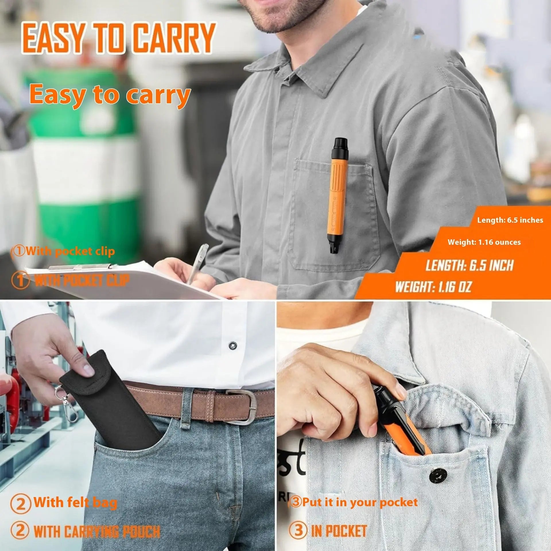 Orange Pen-Style Handheld Gas Leak Detector – Portable Sniffer with Carrying Case and Batteries
