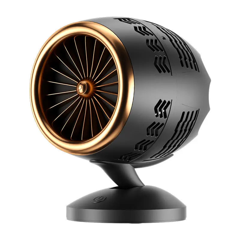 Portable small kitchen ventilator in black gold with filter element, USB-powered desktop smoke extractor fan

