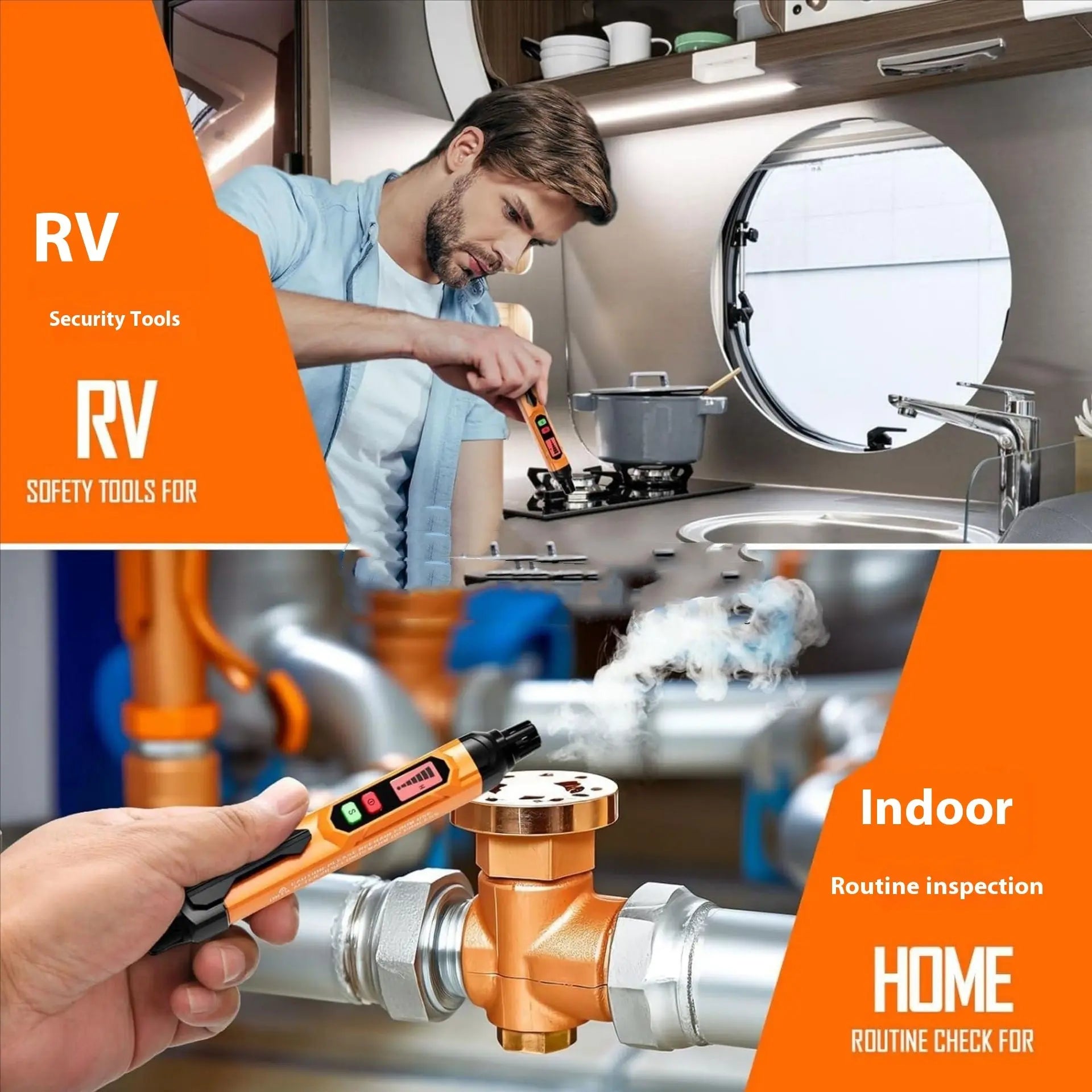 Orange Pen-Style Handheld Gas Leak Detector – Portable Sniffer with Carrying Case and Batteries
