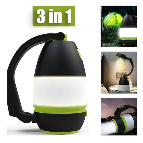 3-in-1 multifunctional LED lamp with adjustable angles, powerful illumination, waterproof and rechargeable for camping, emergency, and night riding